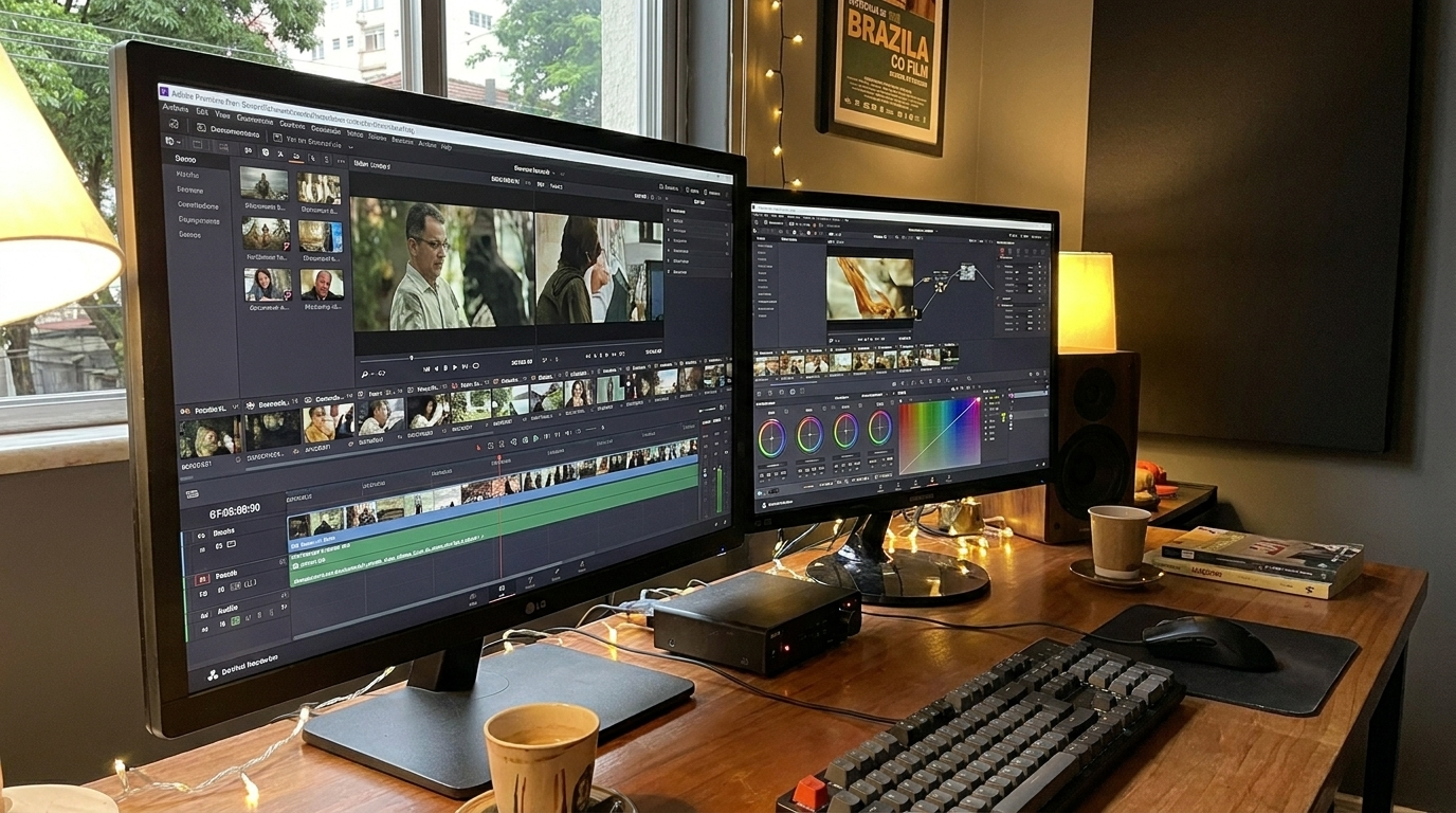 Timeline de edição de vídeo — fluxo de trabalho de pós-produção audiovisual